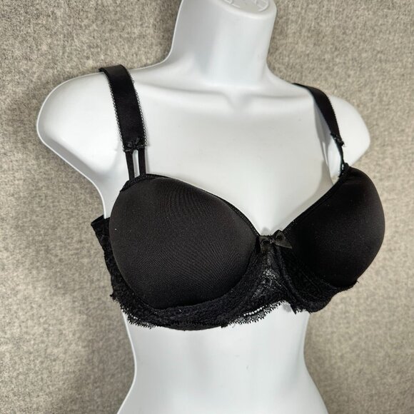Simone Perele 34F Bra Underwired Black Smooth Floral Mesh Bow Adjustable Straps - Picture 2 of 16